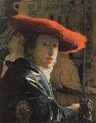 Jan Vermeer the girl with the red hat oil on canvas